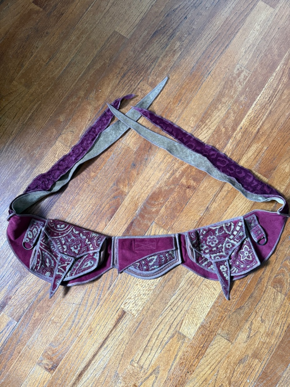 Brown and maroon velvet utility belt for festivals or Burning Man or parties